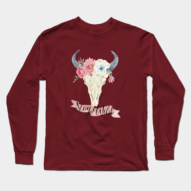 Stay Wild Boho Steer Long Sleeve T-Shirt by NixieNoo